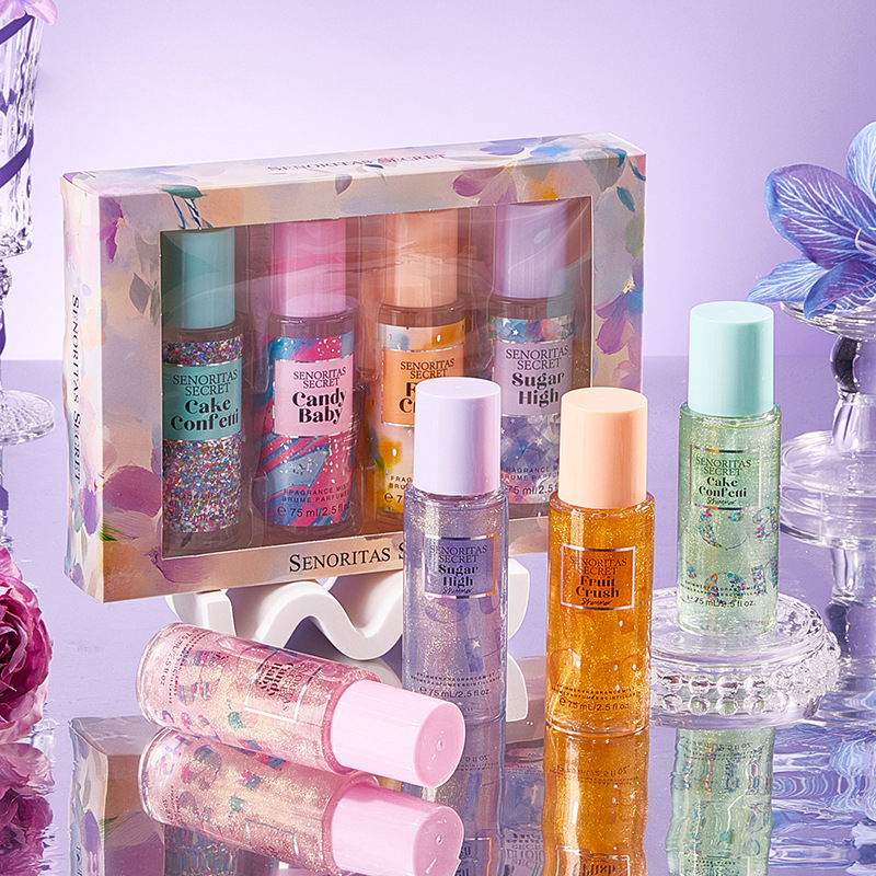 4 CÁI 75ml * 4 Eau De Parfum Florals Xịt toàn thân dành cho nữ Hương trái cây 75ml Bộ quà tặng phun sương cơ thể